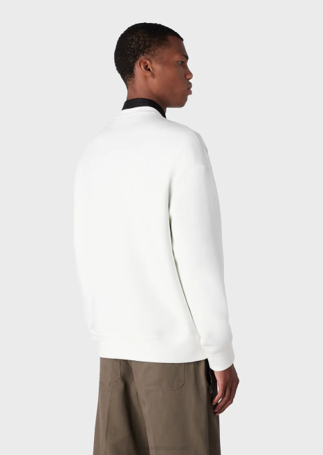 bărbați R802G1580 hanorac din jerseu dublu cu broderie cu logo supradimensionat Armani alb