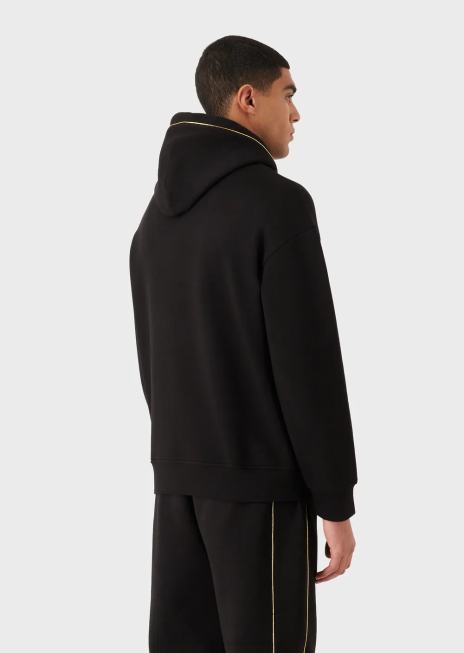 bărbați R802G1582 hanorac cu glugă din jerseu dublu, cu detalii aurii și logo Armani negru