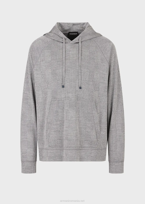 bărbați R802G1583 Pulover din jerseu din amestec de lână prințul de Wales Armani gri