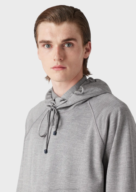 bărbați R802G1583 Pulover din jerseu din amestec de lână prințul de Wales Armani gri