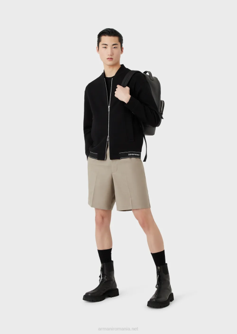 bărbați R802G1584 Hanorac din jerseu dublu cu fermoar și tiv elastic cu logo Armani negru