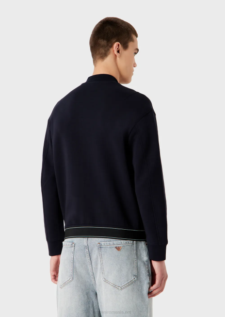 bărbați R802G1585 Hanorac din jerseu dublu cu fermoar și tiv elastic cu logo Armani albastru marin