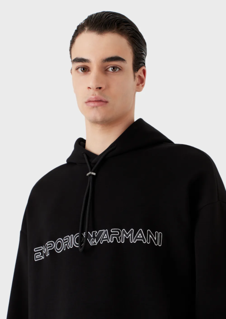 bărbați R802G1586 hanorac cu glugă din jerseu dublu și logo brodat Armani negru