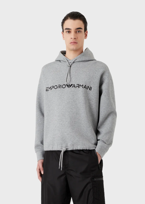 bărbați R802G1587 hanorac cu glugă din jerseu dublu și logo brodat Armani gri