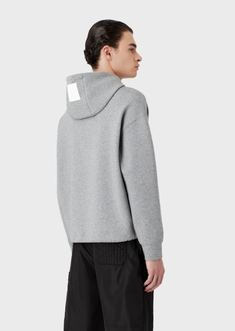 bărbați R802G1587 hanorac cu glugă din jerseu dublu și logo brodat Armani gri