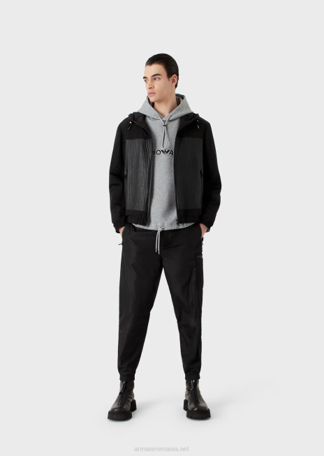 bărbați R802G1587 hanorac cu glugă din jerseu dublu și logo brodat Armani gri