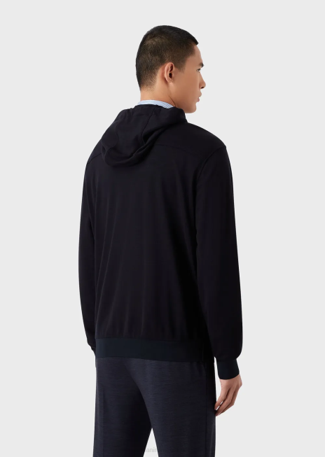 bărbați R802G1589 pulover cu glugă dintr-un piqué din amestec de lână de eucalipt Armani albastru marin