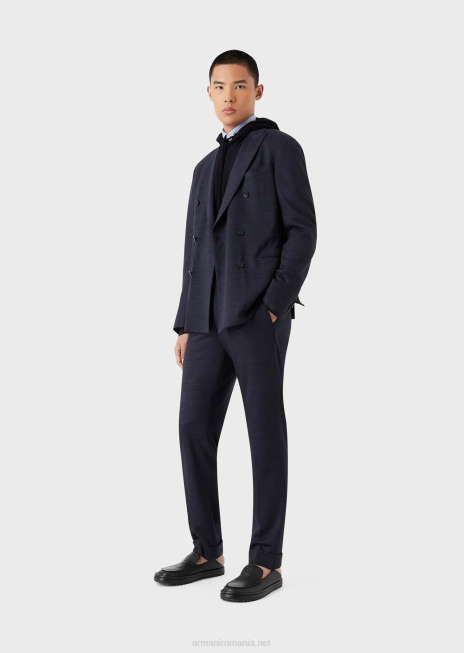 bărbați R802G1589 pulover cu glugă dintr-un piqué din amestec de lână de eucalipt Armani albastru marin