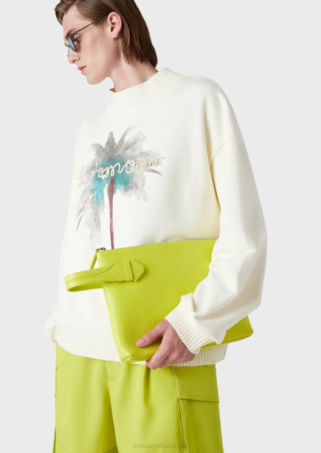 bărbați R802G1590 hanorac cu imprimeu palmier și broderie l\'amour Armani alb