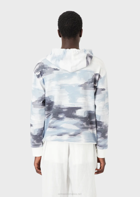 bărbați R802G1592 hanorac cu glugă cu imprimeu acuarelă și broderie siren Armani model