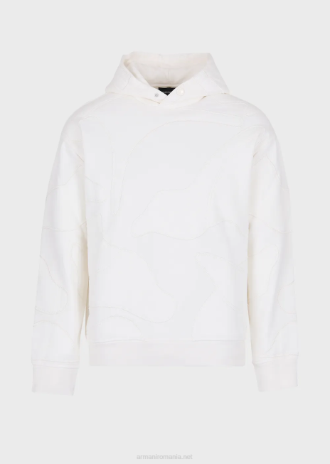 bărbați R802G1593 hanorac cu glugă, cu broderie de camuflaj supradimensionată, asortată de culori Armani alb