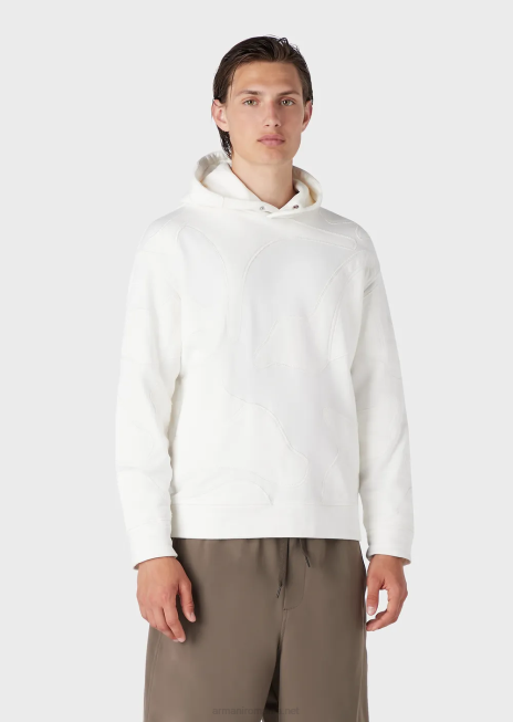 bărbați R802G1593 hanorac cu glugă, cu broderie de camuflaj supradimensionată, asortată de culori Armani alb