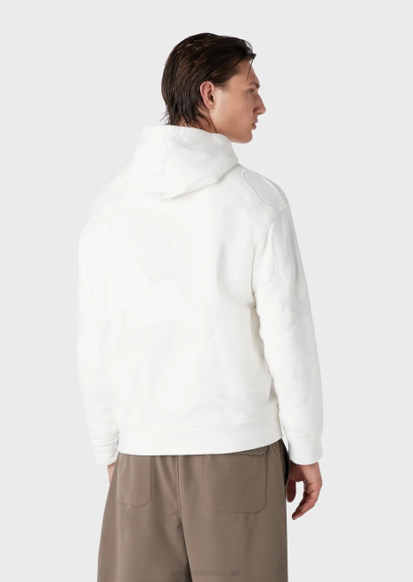 bărbați R802G1593 hanorac cu glugă, cu broderie de camuflaj supradimensionată, asortată de culori Armani alb