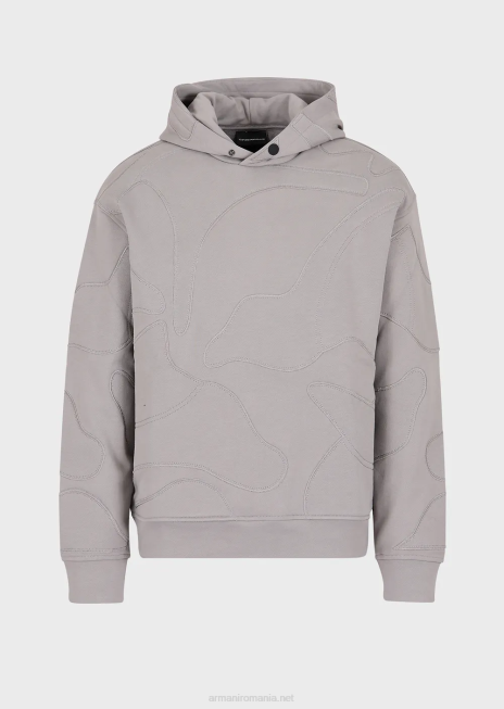 bărbați R802G1594 hanorac cu glugă, cu broderie de camuflaj supradimensionată, asortată de culori Armani gri