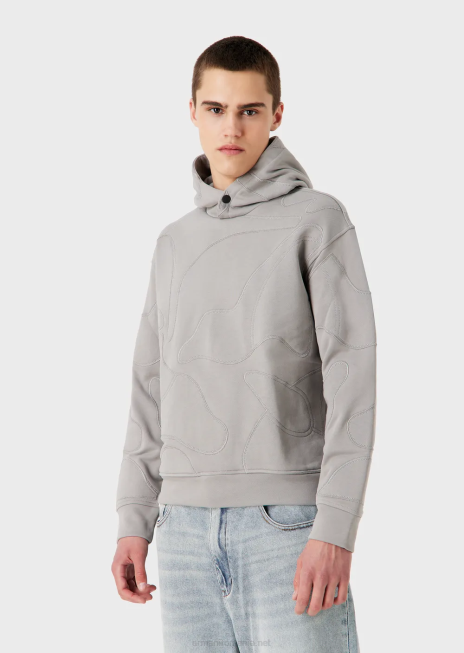 bărbați R802G1594 hanorac cu glugă, cu broderie de camuflaj supradimensionată, asortată de culori Armani gri