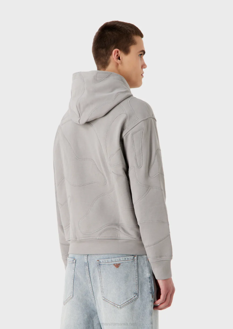 bărbați R802G1594 hanorac cu glugă, cu broderie de camuflaj supradimensionată, asortată de culori Armani gri