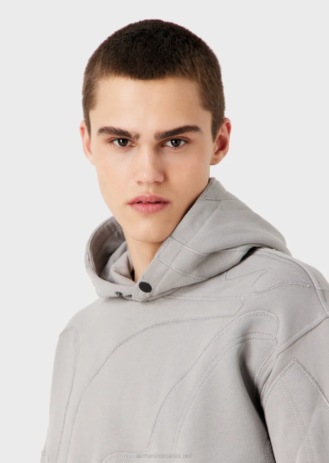 bărbați R802G1594 hanorac cu glugă, cu broderie de camuflaj supradimensionată, asortată de culori Armani gri