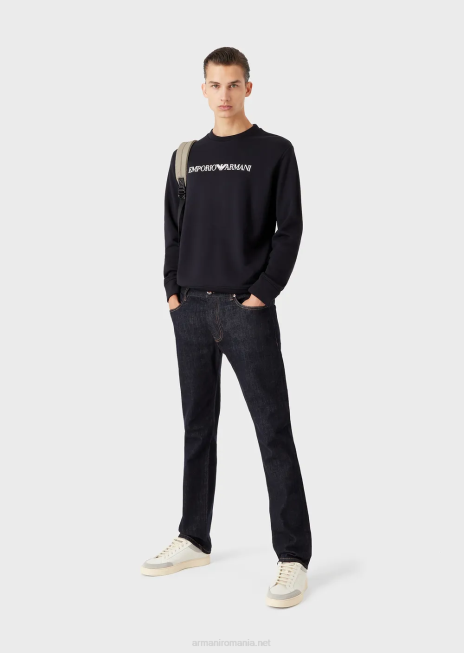 bărbați R802G1598 hanorac din amestec de modal cu imprimeu cu logo Armani albastru marin