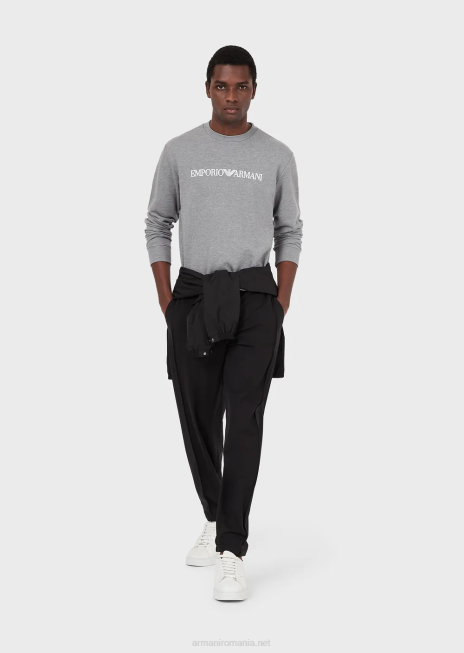 bărbați R802G1599 hanorac din amestec de modal cu imprimeu cu logo Armani gri