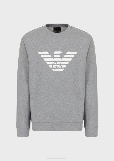 bărbați R802G1600 hanorac din amestec de modal cu imprimeu cu logo Armani logo gri