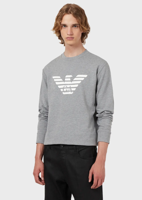 bărbați R802G1600 hanorac din amestec de modal cu imprimeu cu logo Armani logo gri