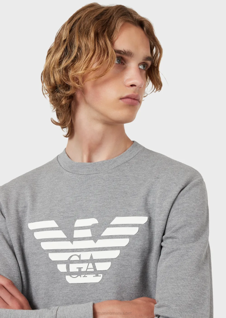 bărbați R802G1600 hanorac din amestec de modal cu imprimeu cu logo Armani logo gri