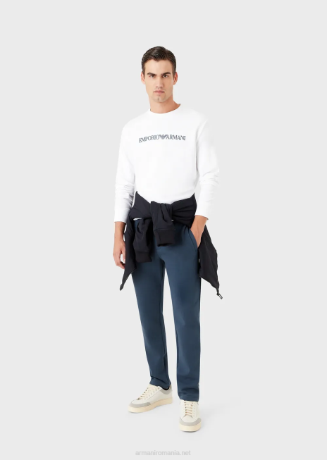 bărbați R802G1602 hanorac din amestec de modal cu imprimeu cu logo Armani alb