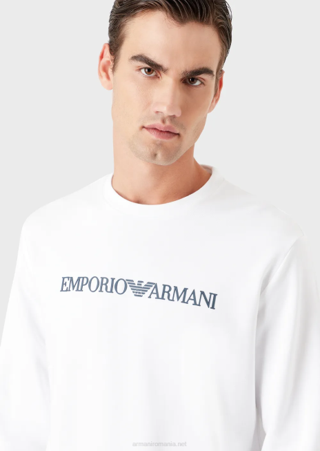 bărbați R802G1602 hanorac din amestec de modal cu imprimeu cu logo Armani alb