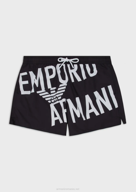 bărbați R802G1001 costum de baie din țesătură reciclată, cu șnur și logo îndrăzneț Armani logo negru