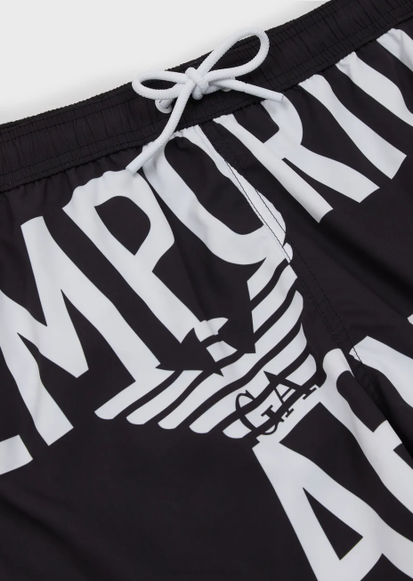 bărbați R802G1001 costum de baie din țesătură reciclată, cu șnur și logo îndrăzneț Armani logo negru