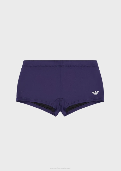 bărbați R802G1002 Costum de baie din microfibră reciclată cu picioare pătrate cu vultur brodat Armani avio