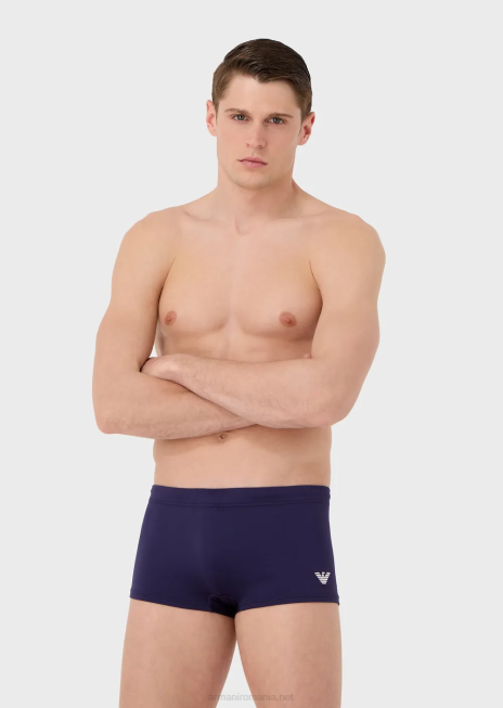 bărbați R802G1002 Costum de baie din microfibră reciclată cu picioare pătrate cu vultur brodat Armani avio