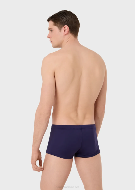 bărbați R802G1002 Costum de baie din microfibră reciclată cu picioare pătrate cu vultur brodat Armani avio