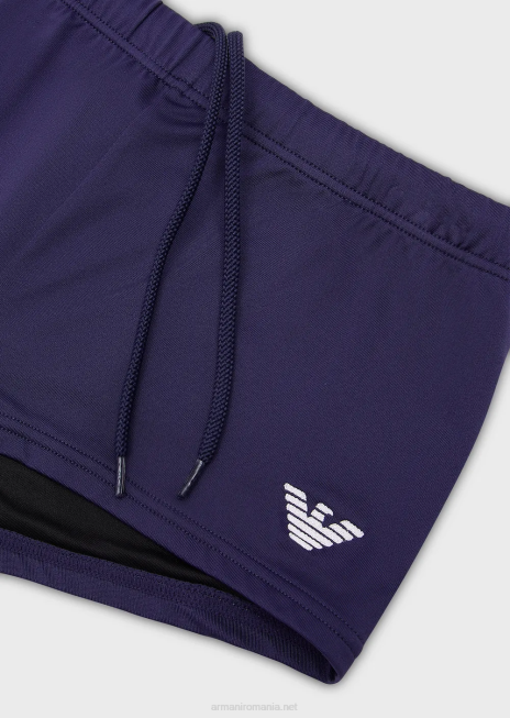 bărbați R802G1002 Costum de baie din microfibră reciclată cu picioare pătrate cu vultur brodat Armani avio