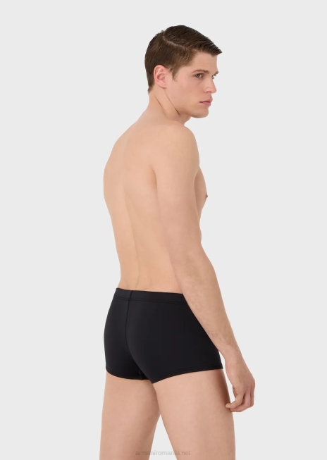 bărbați R802G1003 Costum de baie din microfibră reciclată cu picioare pătrate cu vultur brodat Armani negru