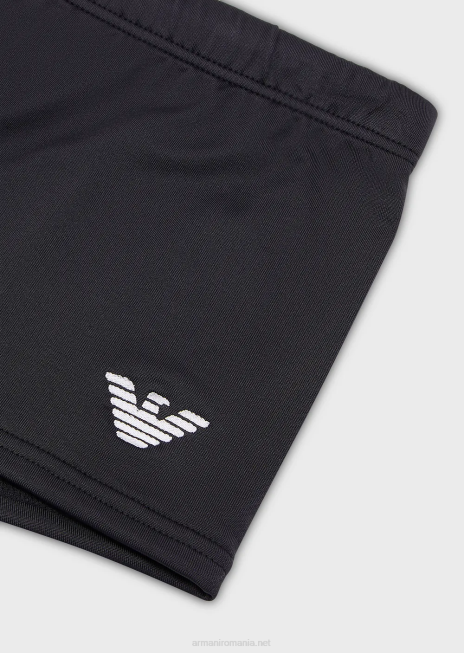 bărbați R802G1003 Costum de baie din microfibră reciclată cu picioare pătrate cu vultur brodat Armani negru