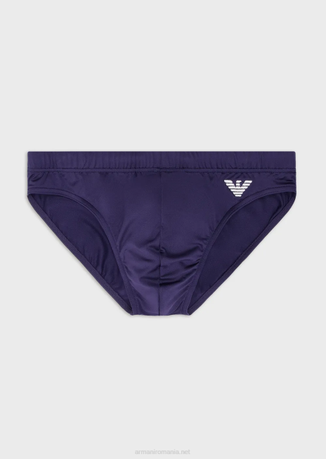 bărbați R802G1004 Slip de baie din microfibră reciclată cu vultur brodat Armani avio