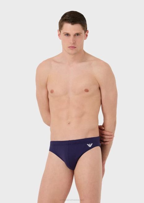 bărbați R802G1004 Slip de baie din microfibră reciclată cu vultur brodat Armani avio