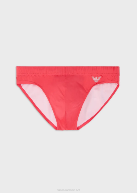 bărbați R802G1005 Slip de baie din microfibră reciclată cu vultur brodat Armani coral