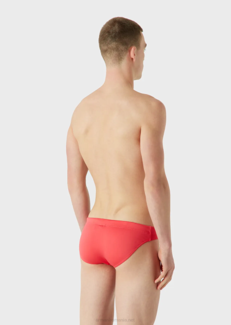 bărbați R802G1005 Slip de baie din microfibră reciclată cu vultur brodat Armani coral