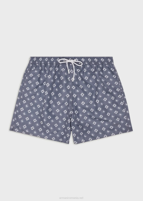 bărbați R802G985 trunchi de baie cu șnur și model microcheck cu vultur Armani azur