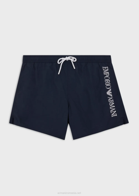 bărbați R802G986 trunchi de baie cu șnur și logo brodat Armani albastru marin