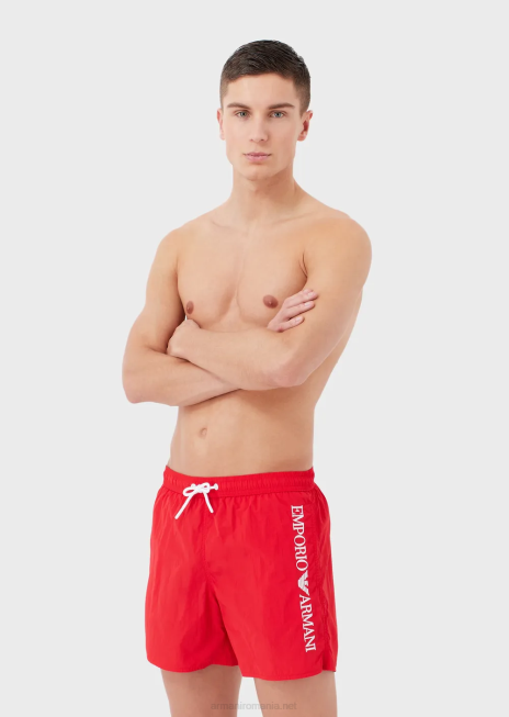 bărbați R802G987 trunchi de baie cu șnur și logo brodat Armani roșu