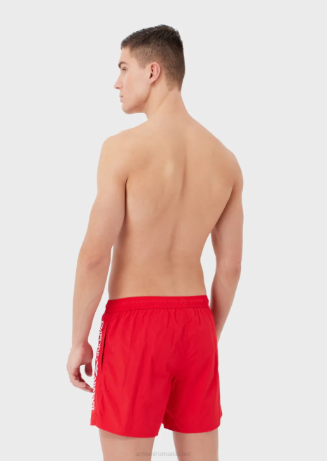 bărbați R802G987 trunchi de baie cu șnur și logo brodat Armani roșu