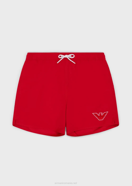 bărbați R802G993 trunchi de baie din țesătură cu șnur și petic vultur Armani roșu