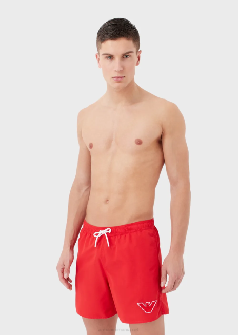 bărbați R802G993 trunchi de baie din țesătură cu șnur și petic vultur Armani roșu