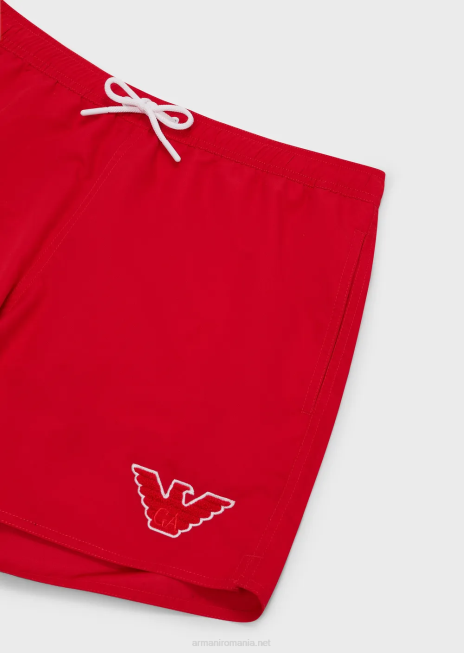 bărbați R802G993 trunchi de baie din țesătură cu șnur și petic vultur Armani roșu