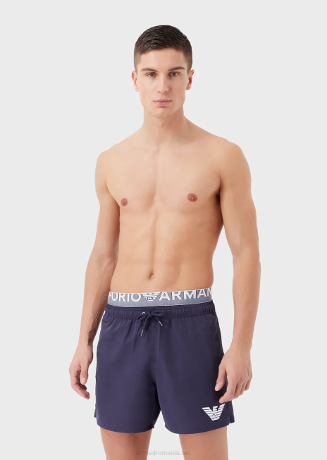 bărbați R802G994 Trunchi de baie din țesătură reciclată cu șnur și talie cu logo Armani avio