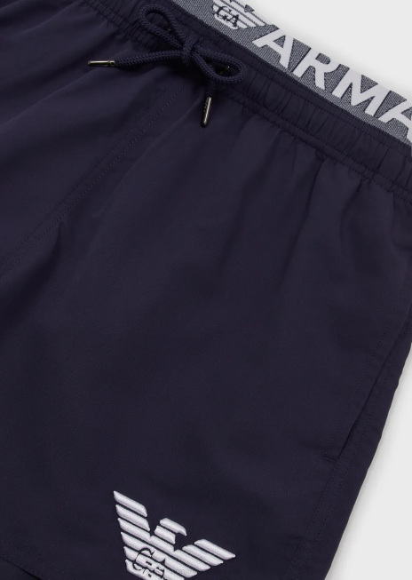 bărbați R802G994 Trunchi de baie din țesătură reciclată cu șnur și talie cu logo Armani avio