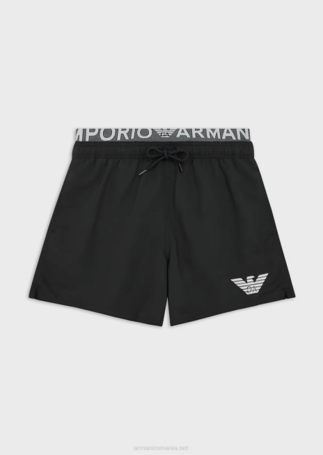 bărbați R802G995 Trunchi de baie din țesătură reciclată cu șnur și talie cu logo Armani negru